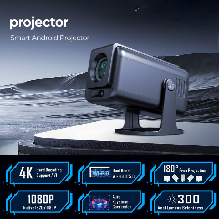 HY500 MAX Smart Projector – Android 13, Full HD 1080P, 4K Support, Dual Wi-Fi