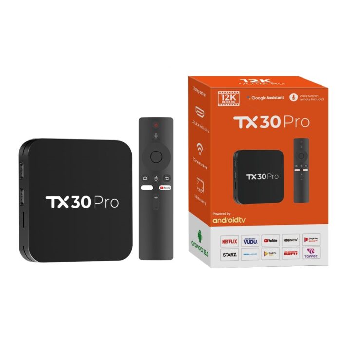 TX30 Pro 12K ULTRA HD Android Smart TV Box Voice Remote, Bluetooth, Free Dish Channel