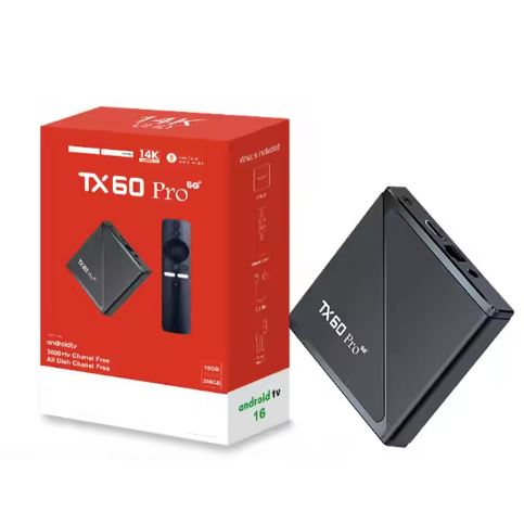 TX60 Pro 5G 14K ULTRA HD 16GB 256GB Android 16 Smart TV Box Voice Remote, Bluetooth, Free Dish Channel