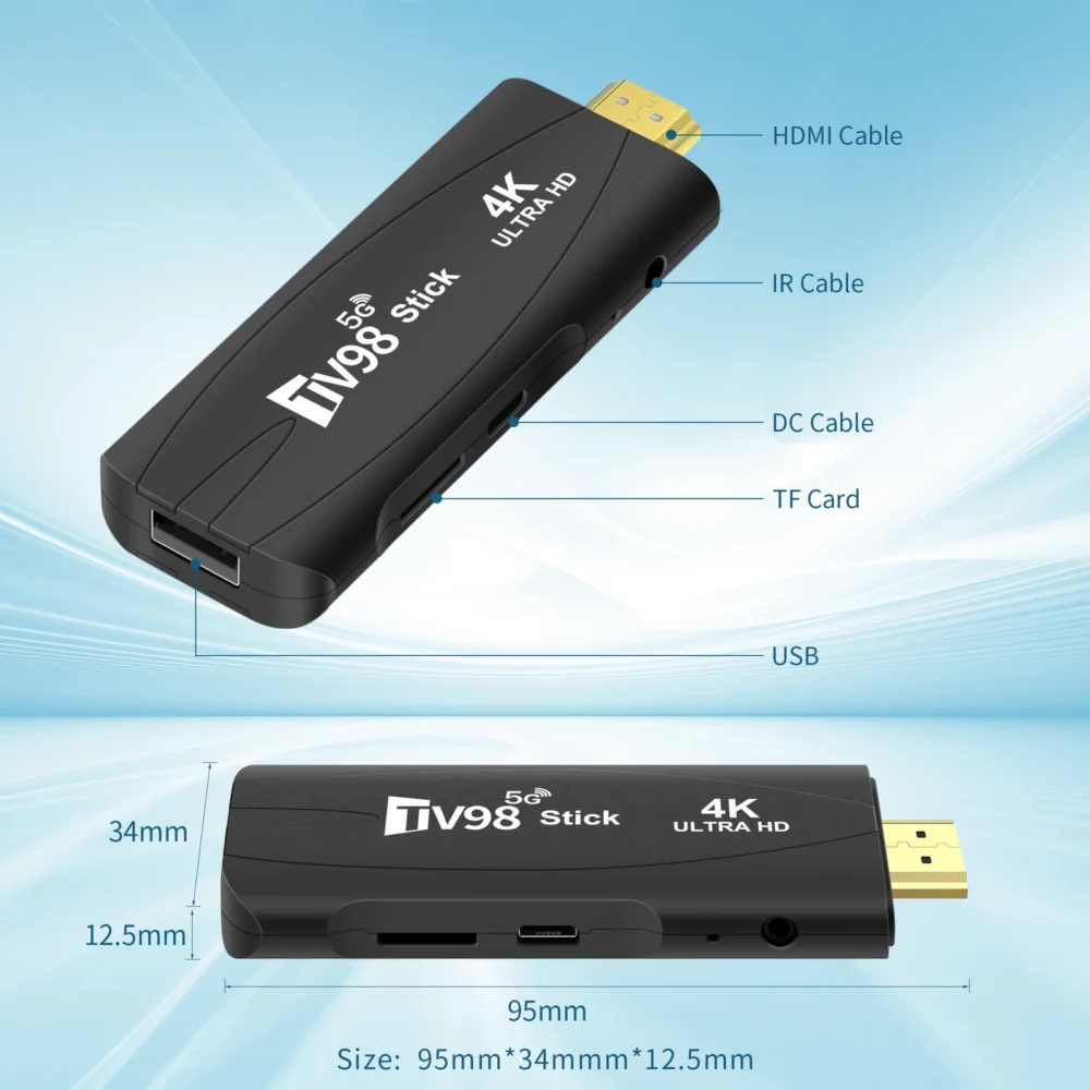 TV98 Android 12.1 TV Stick 4K HD 8GB 128GB TV Box 2.4G 5G Dual Wifi Smart TV Box Media Player with IR Remote - Image 5