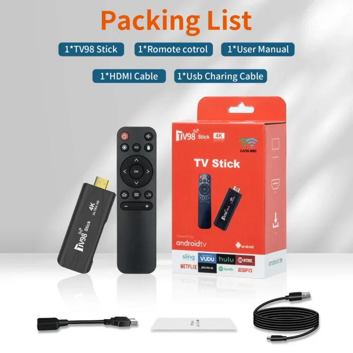 TV98 Android 12.1 TV Stick 4K HD 8GB 128GB TV Box 2.4G 5G Dual Wifi Smart TV Box Media Player with IR Remote